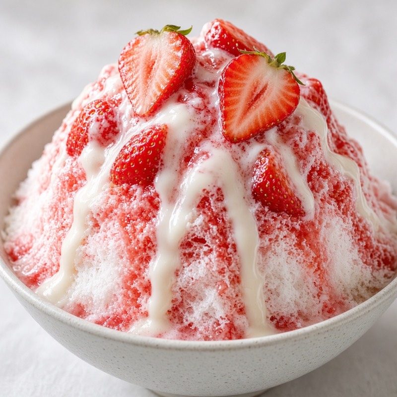 Strawberry Kakigori with Condensed Milk